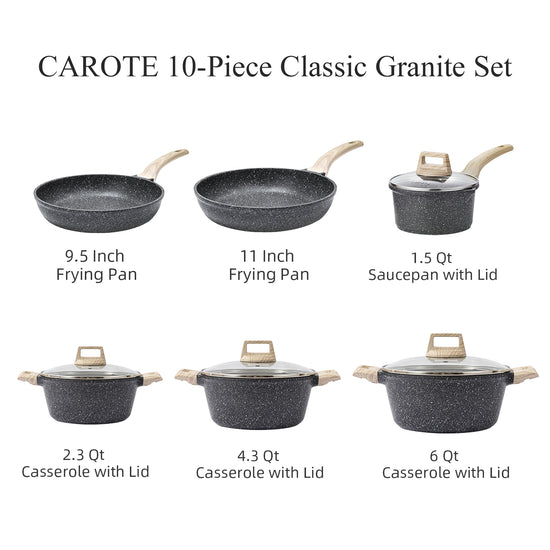 8PCS Kitchen Induction Cookware Set Granite Non Stick Pots and Pans Set  w/Lid