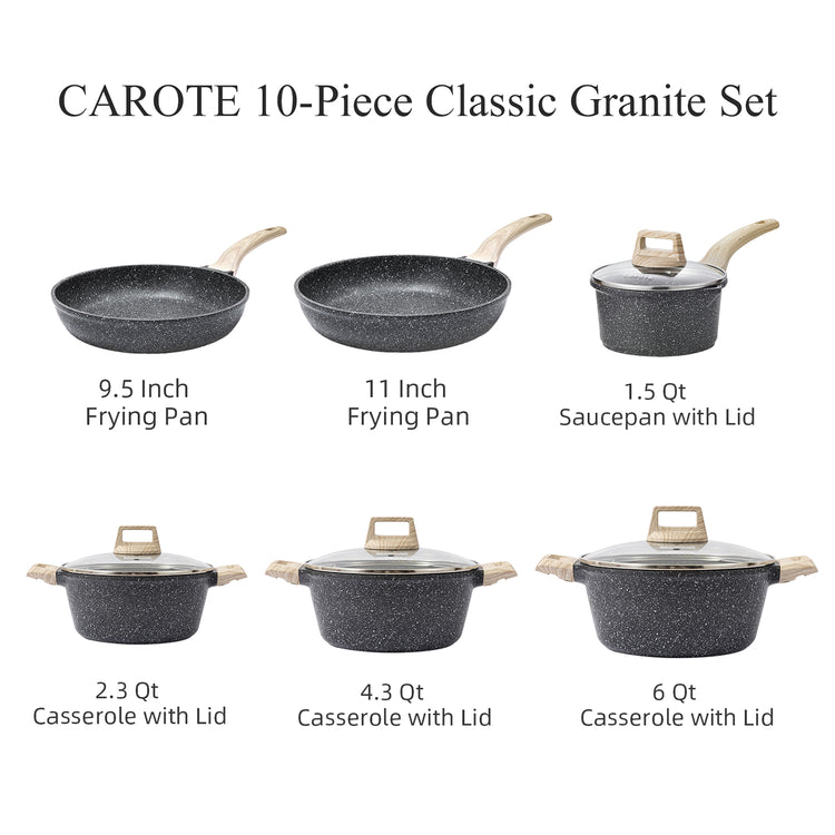 Carote EW11 11-Piece Pots and Pans Set Nonstick Granite Kitchen