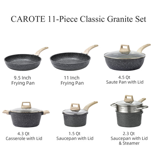 CAROTE 11pcs Pots and Pans Set, Nonstick Cookware Set Detachable Handle,  Induction Kitchen Cookware Sets Non Stick with Removable Handle, RV  Cookware